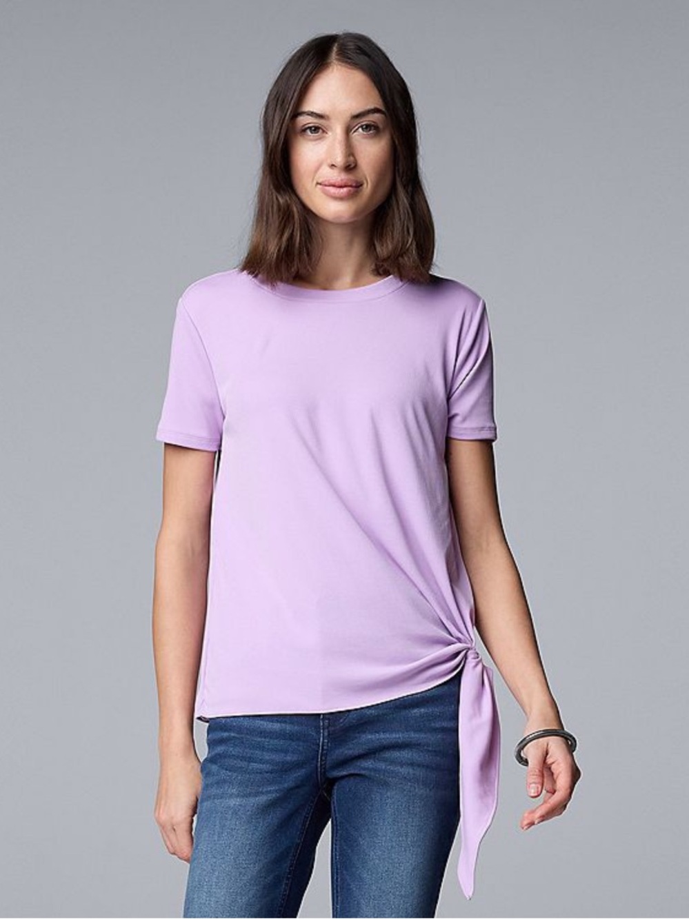 NWT Simply Vera Vera Wang lilac flower side tie mixed media top size XL
